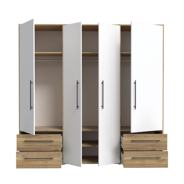 modular 4-door wardrobe design on a white background
