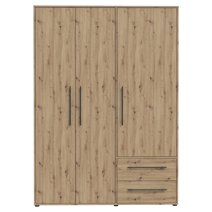 modern beech wardrobe with 3 doors and 2 drawers