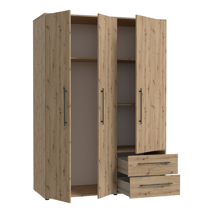premium beech finish 3 door wardrobe with drawers