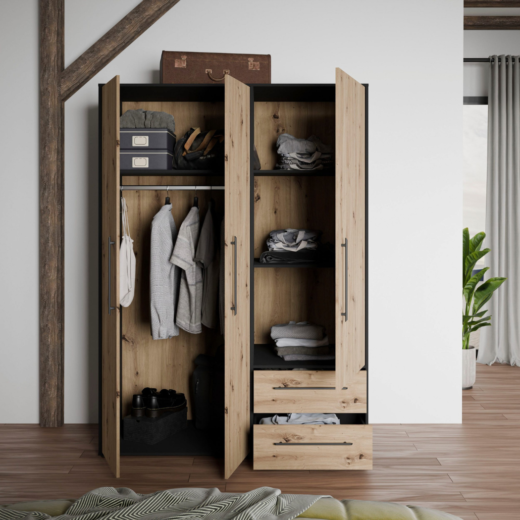 modern wardrobe in beech and black for modern home storage