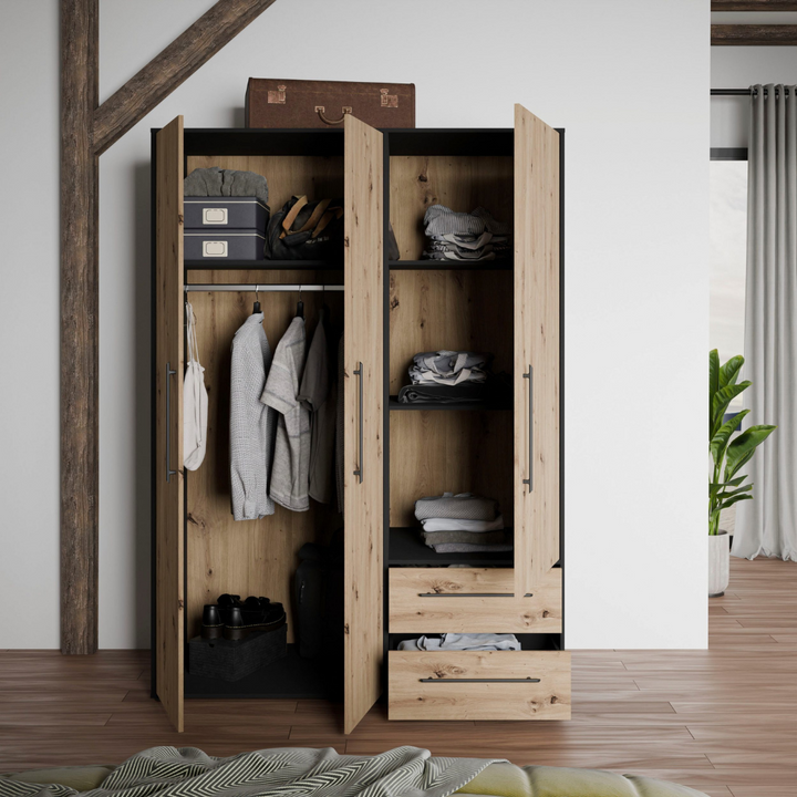 modern wardrobe in beech and black for modern home storage
