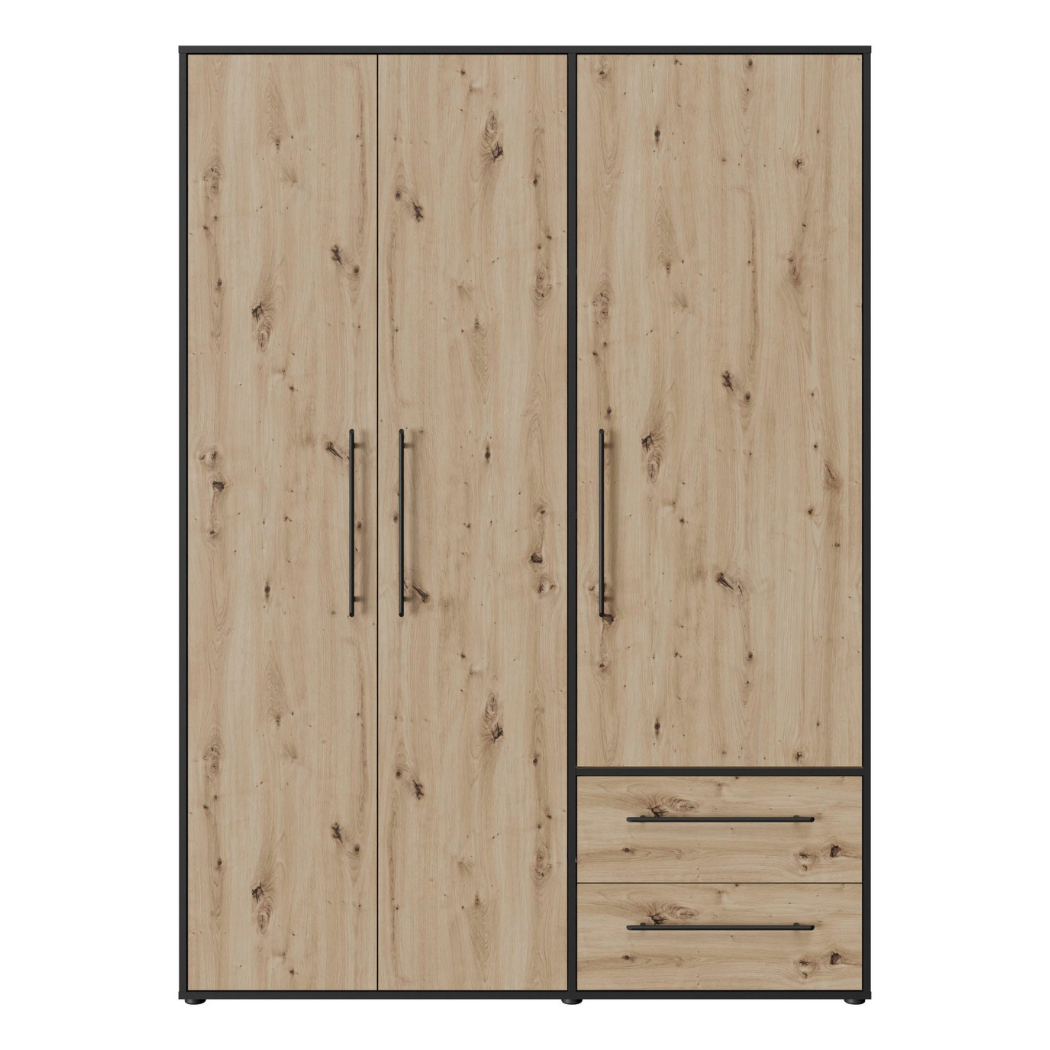 modern 3-door wardrobe in beech and black finish for elegant look