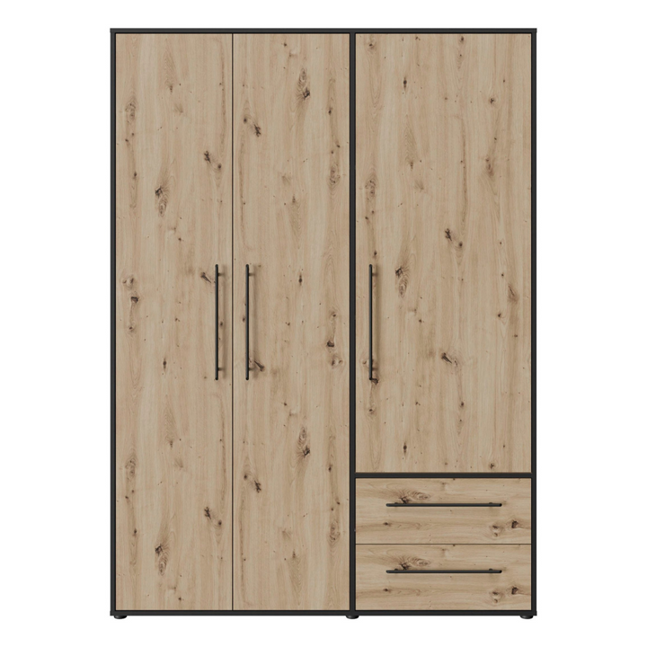 modern 3-door wardrobe in beech and black finish for elegant look