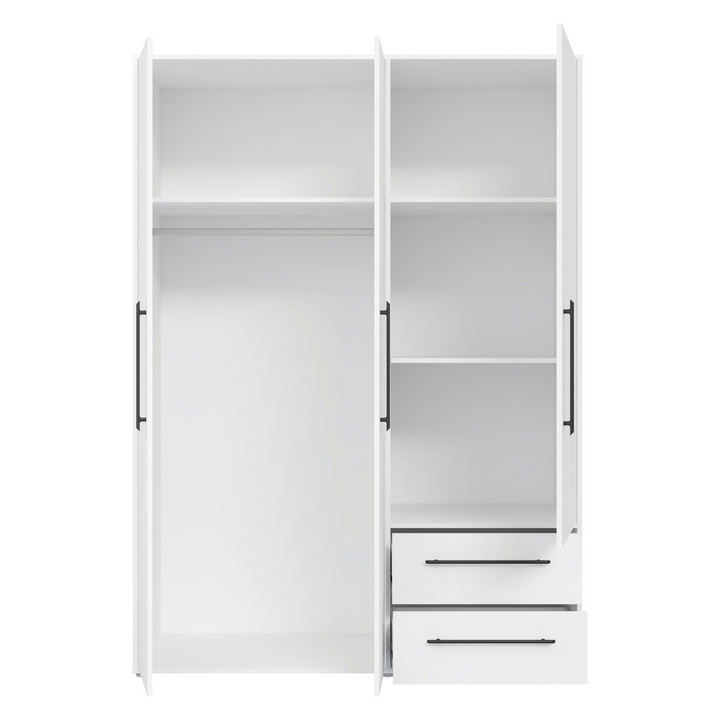showing internal space of white premium wardrobe with 3 doors on a white background