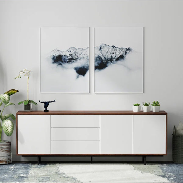 Stylish white and walnut sideboard