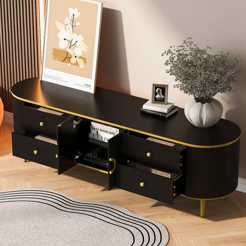 Black tv stand Made from MDF with a high-gloss PU paint finish