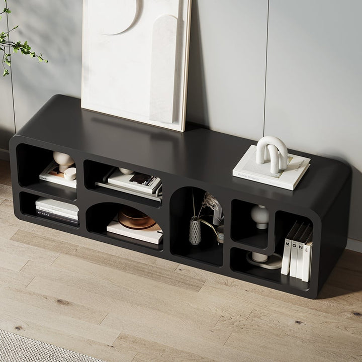 Stylish black TV shelves with stylish geometric design 