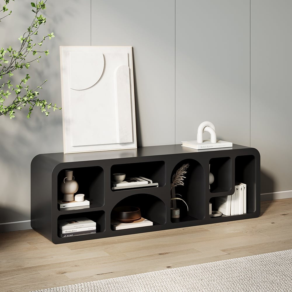 Stylish black tv shelves for multifunctional storage