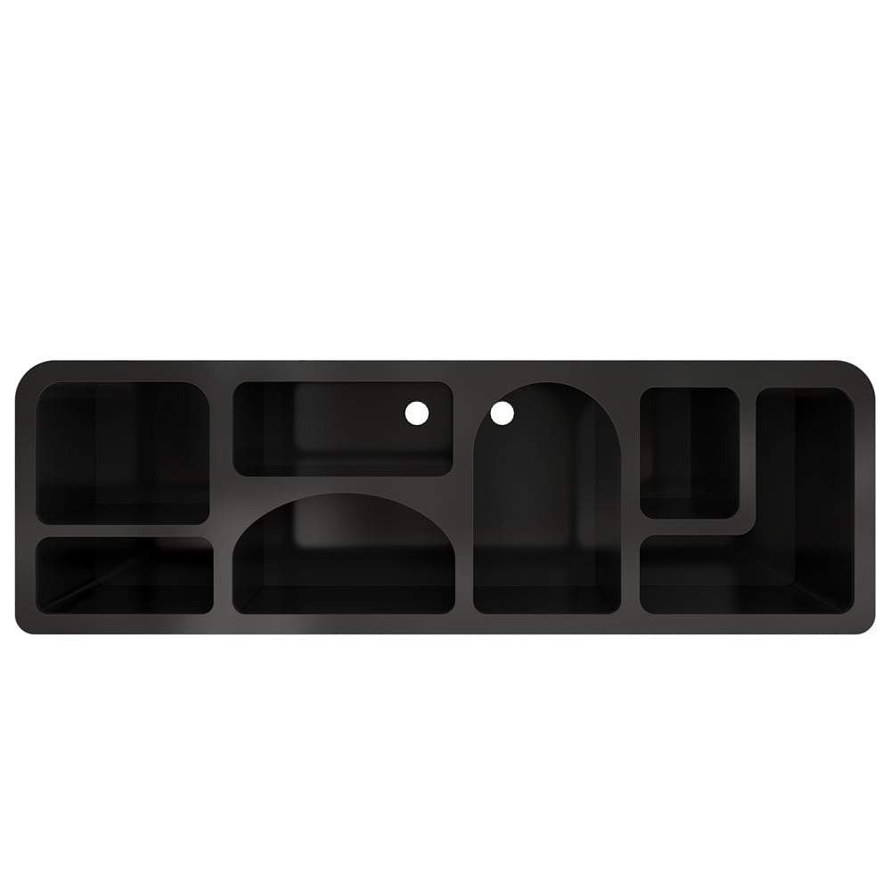 Modern black tv shelves with geometric design on a white background