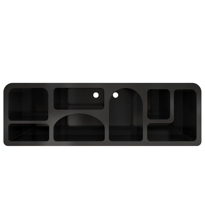 Modern black tv shelves with geometric design on a white background