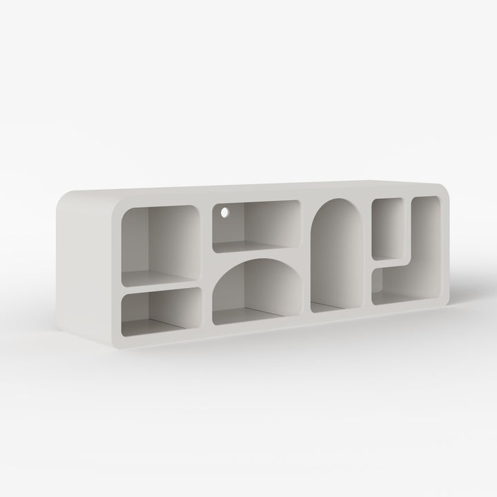 Stylish tv unit with open shelves in white pu finish