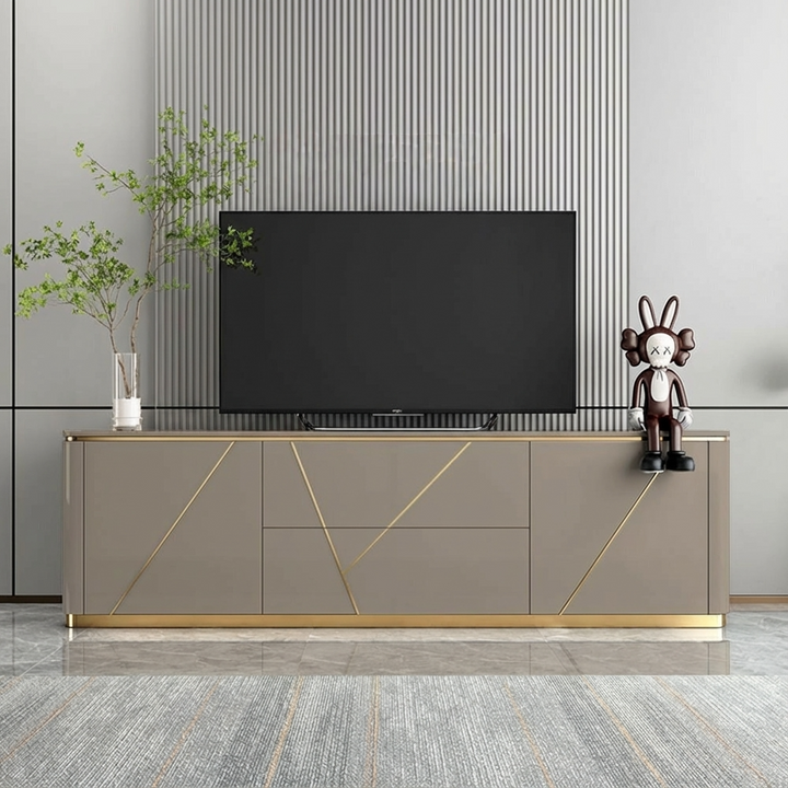 Stylish grey tv stand with 2 doors and 2 drawers for ample storage 