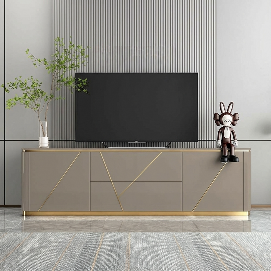 Stylish grey tv stand with 2 doors and 2 drawers for ample storage 