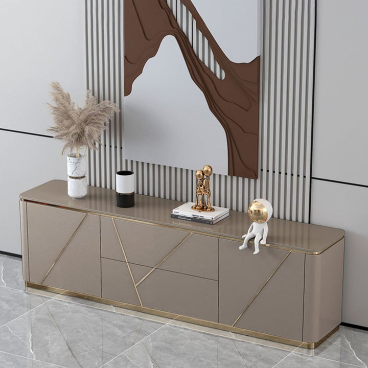 Premium grey tv stand with luxurious gold finish