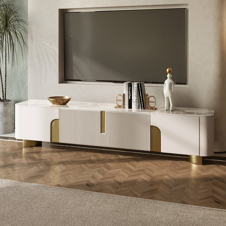 Modern marble-top white TV unit, the latest design for modern bedroom and living rooms