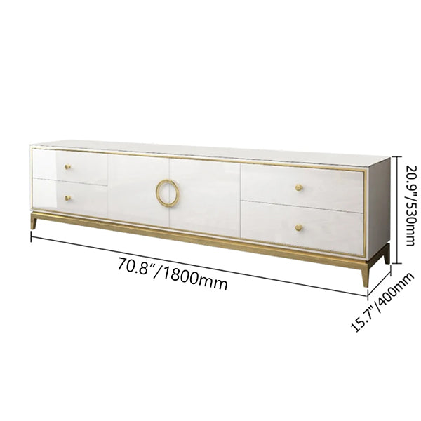 dimension of white tv stand with gold accent