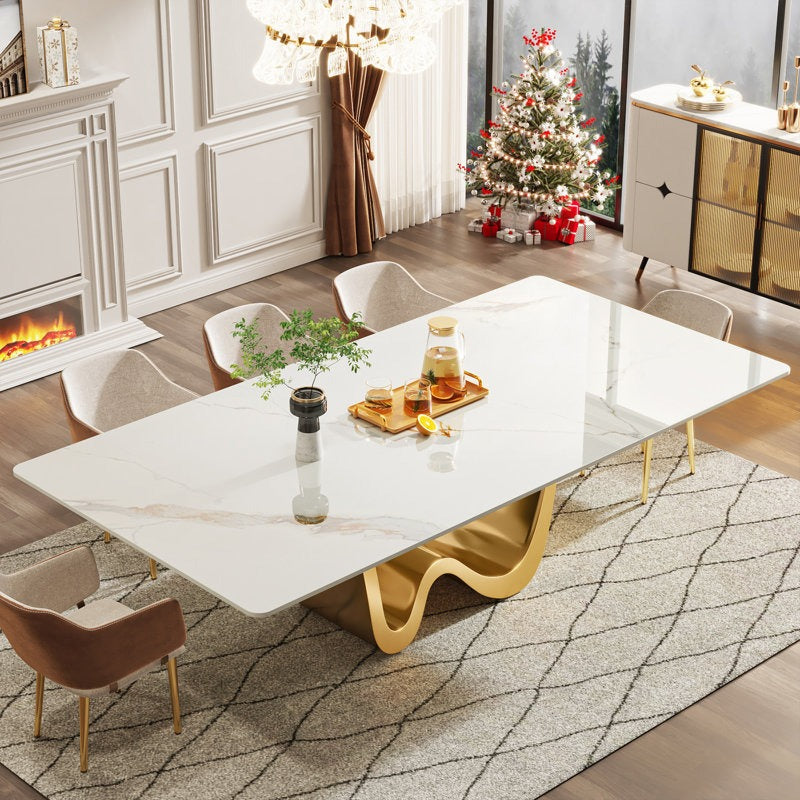 Premium W-shaped 8-seater Dining table with marble tabletop in a festive room setting