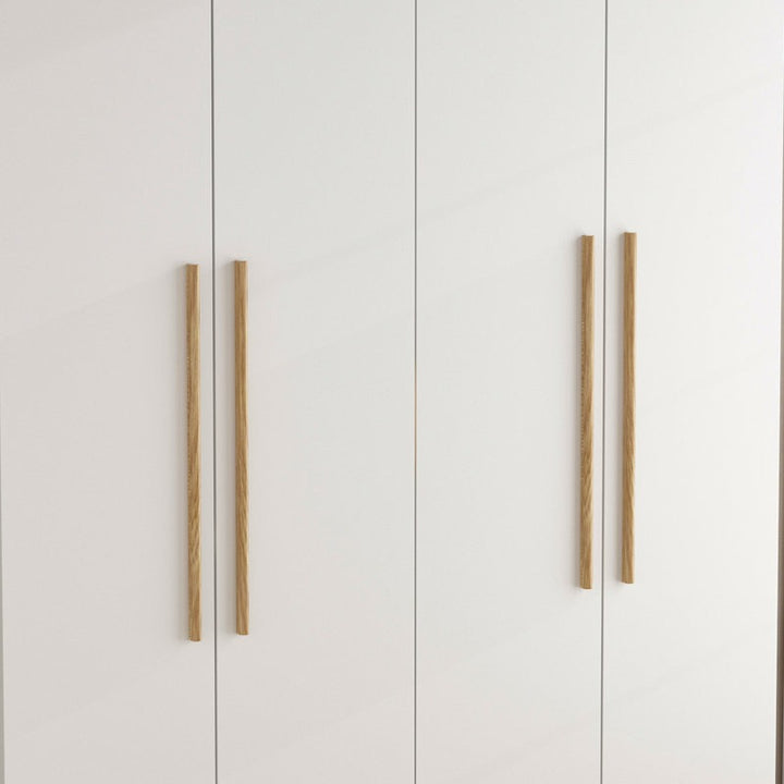 modern wardrobe with natural wood handles
