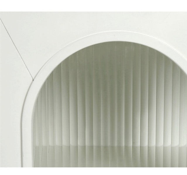 arched glass door of white sideboard