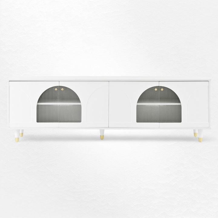 stylish white tv stand on a white tv background