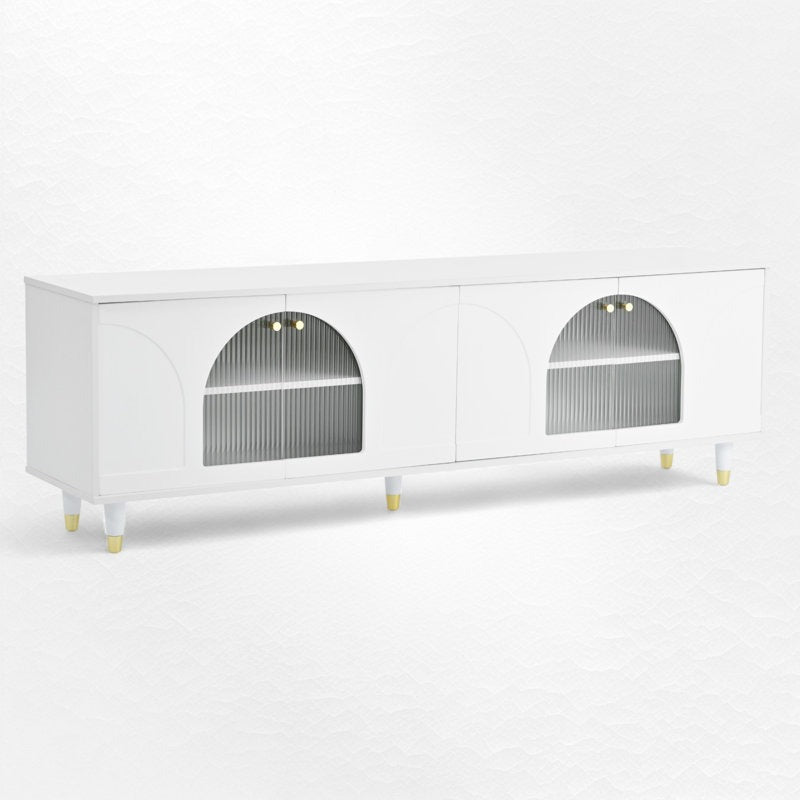 Modern white tv stand with fluted glass door