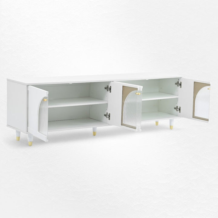 White mdf tv unit with open drawers