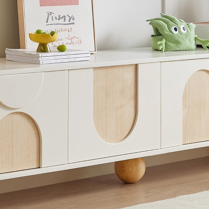 stylish white tv stand with modern design and solid wood ball legs