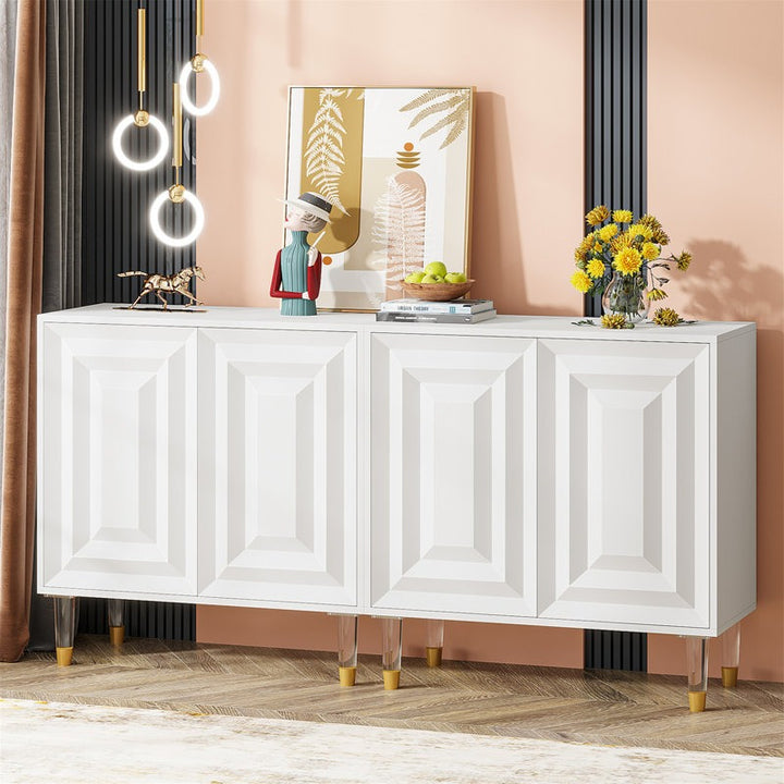 Stylish white matte sideboard with gold and acrylic legs