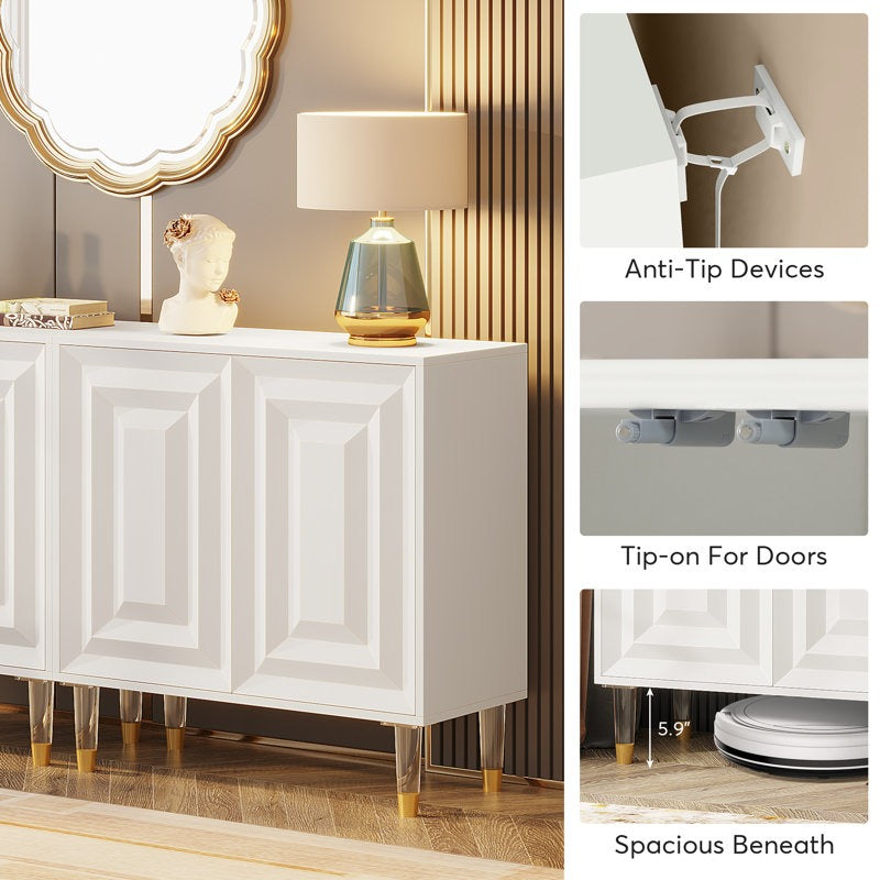 The modern matte cabinet features anti-tip devices, tip-on for doors and spacious beneath