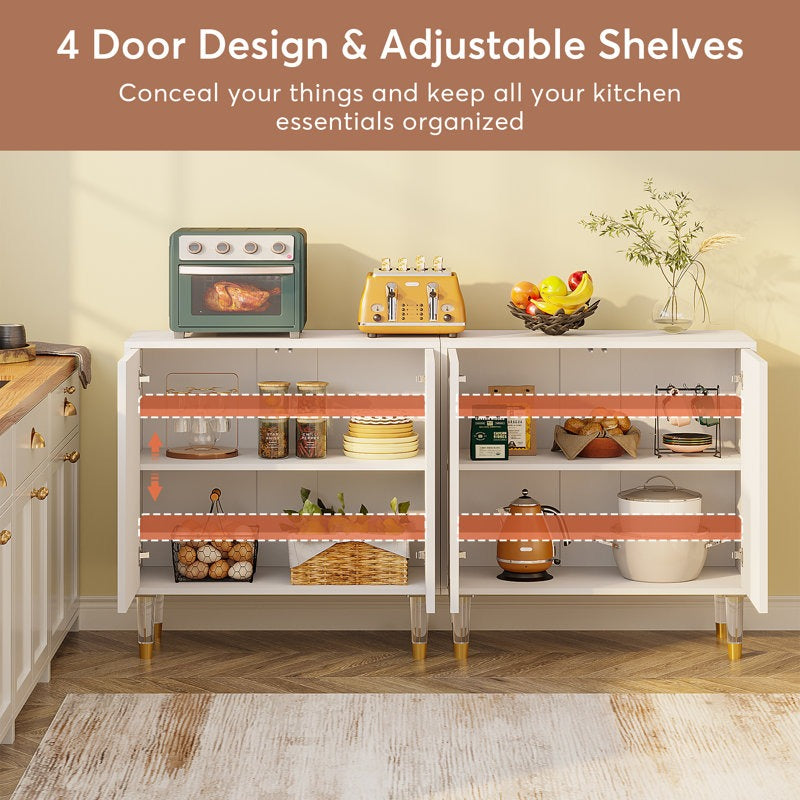4-door design and adjustable shelves of white elegant sideboard