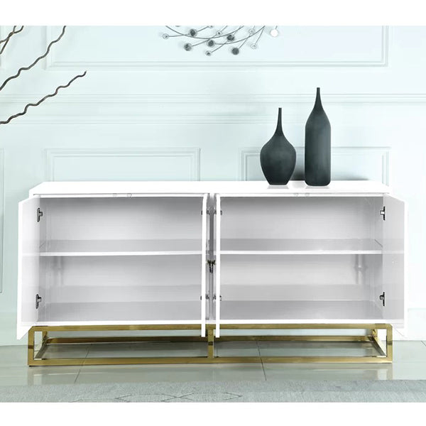 Modern white sideboard with open shutter to show internal space