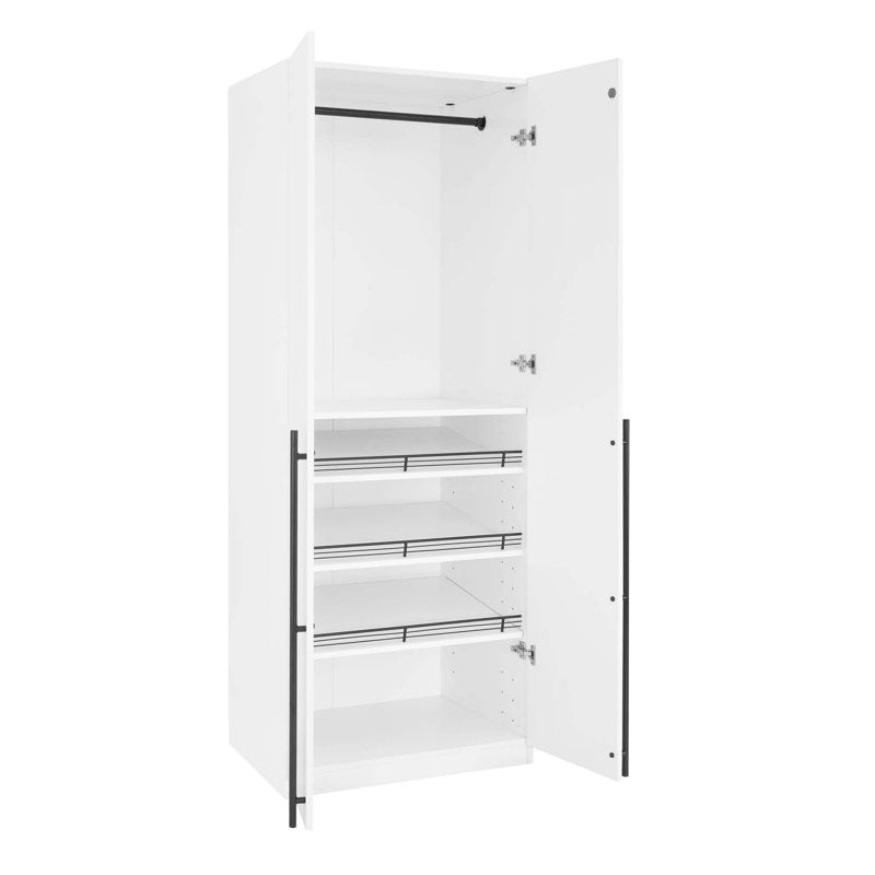 Modular white 2-door wardrobe with 4 compartments and one oval hanging