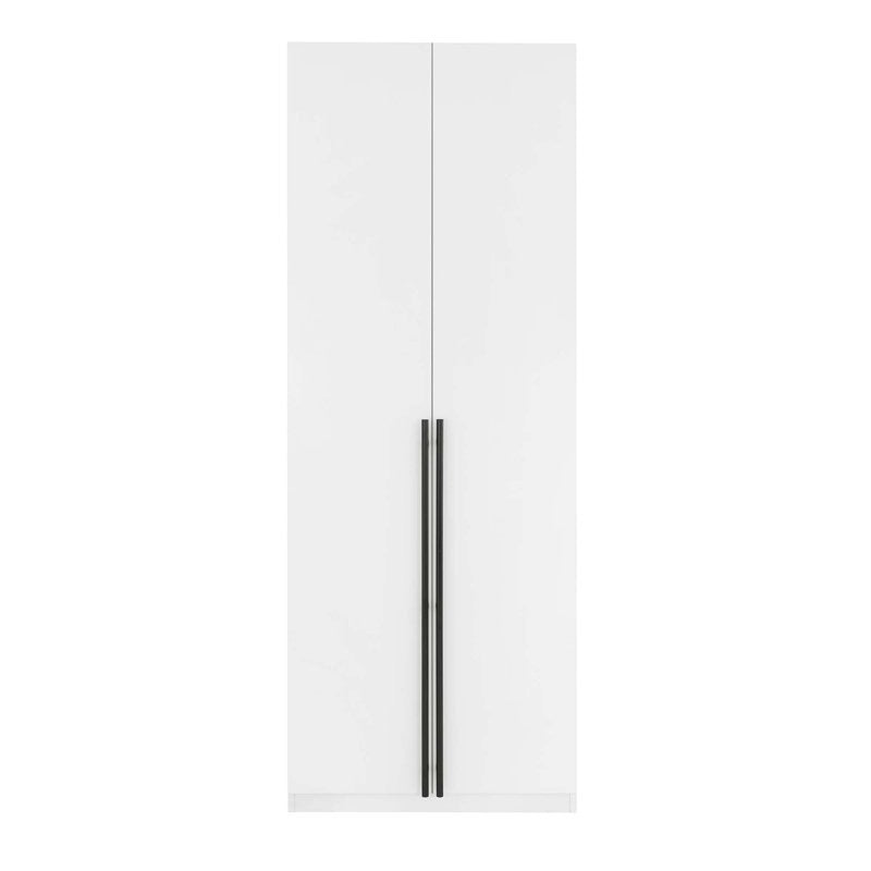 Modern white 2-door wardrobe with 2 long handles