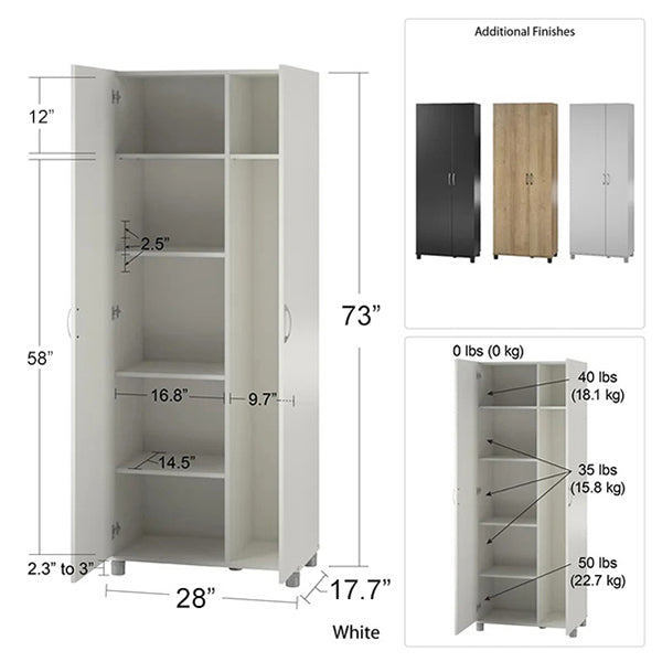 2-door wardrobe with dimension and three colours available
