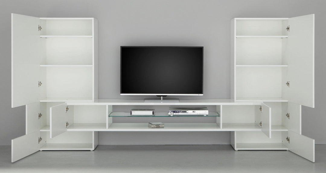 white tv unit set in a grey background