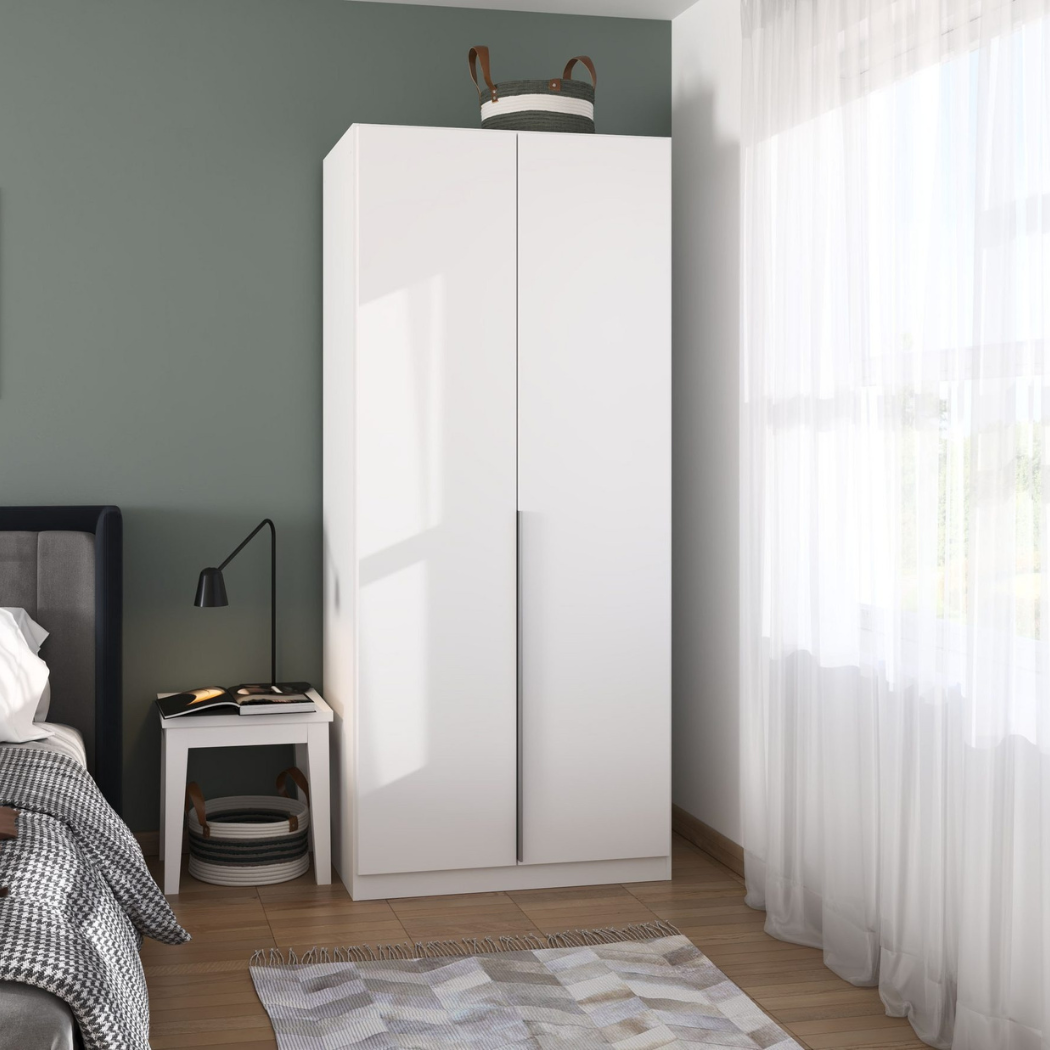 modern 2 door wardrobe in matte white for small bedroom