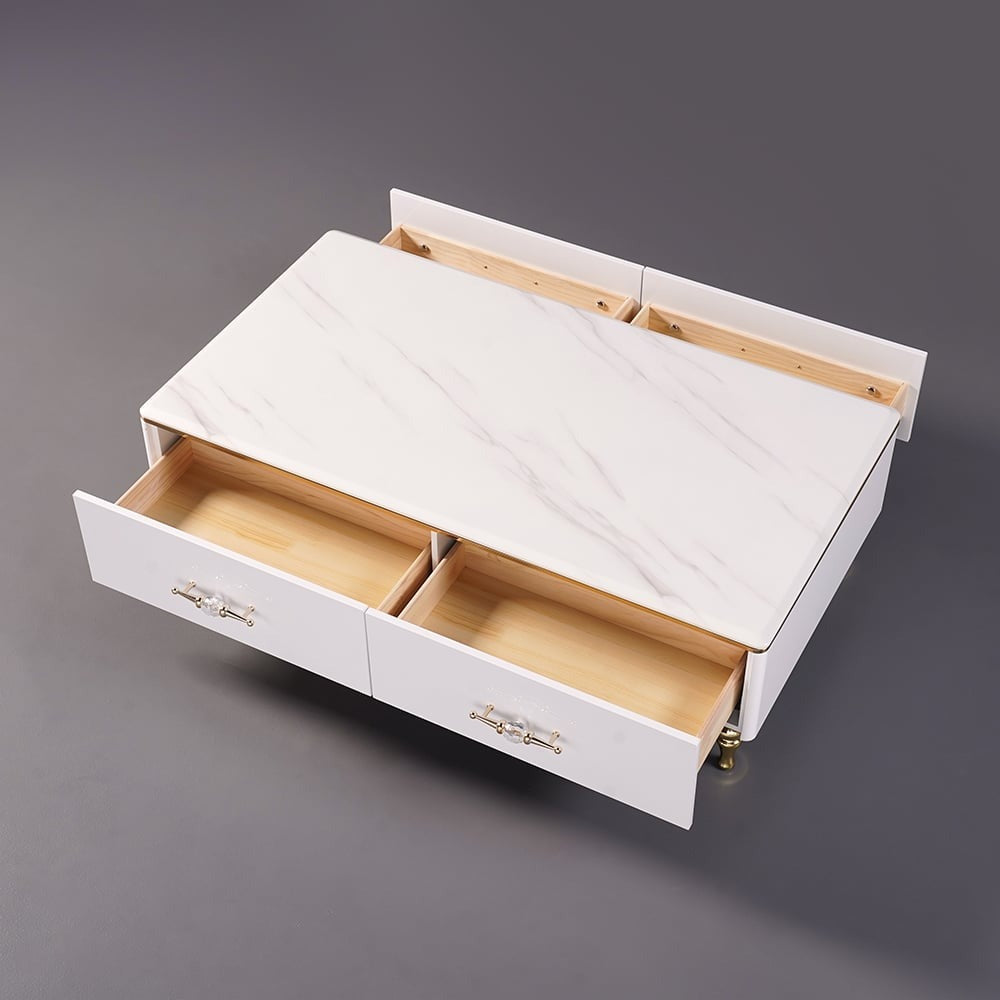 Modern white coffee table with 4 drawers 