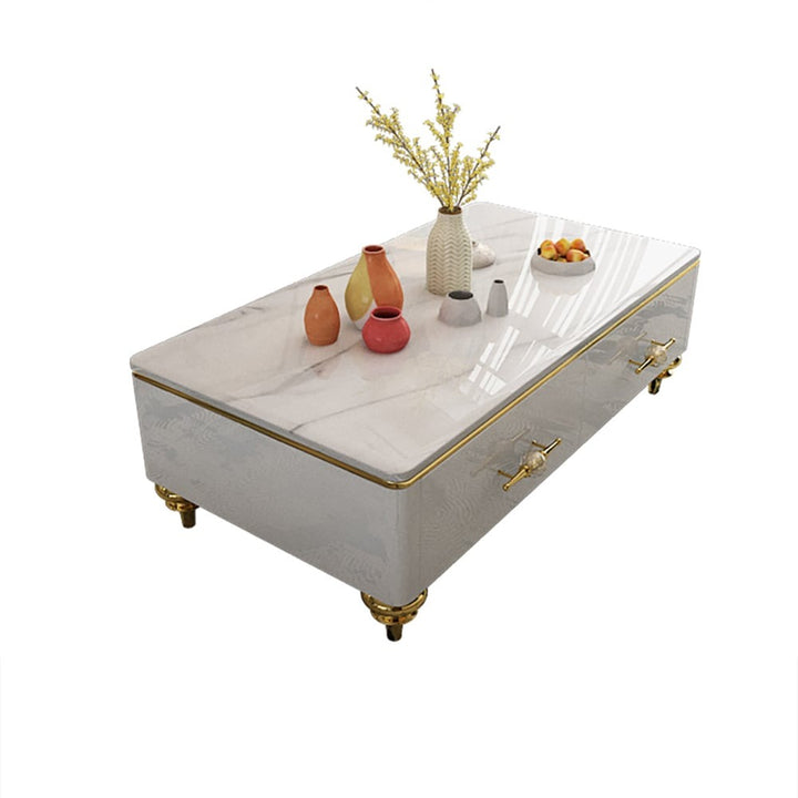 stylish white center table with marble top and designed handle