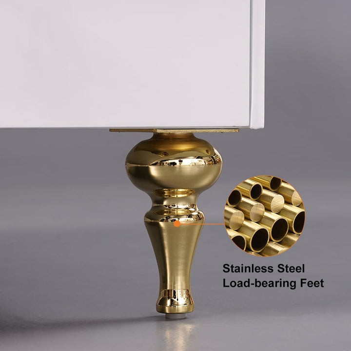 sturdy gold legs of white center table