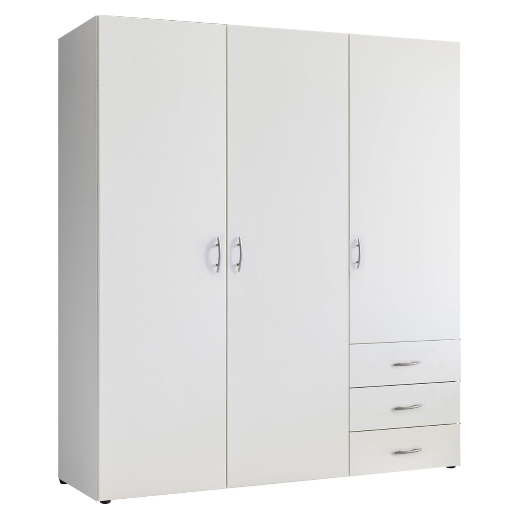 Premium white wardrobe with 6 sturdy handles and 3 drawers and 3 doors