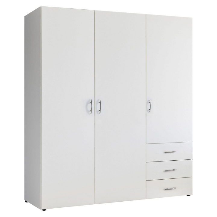 Premium white wardrobe with 6 sturdy handles and 3 drawers and 3 doors