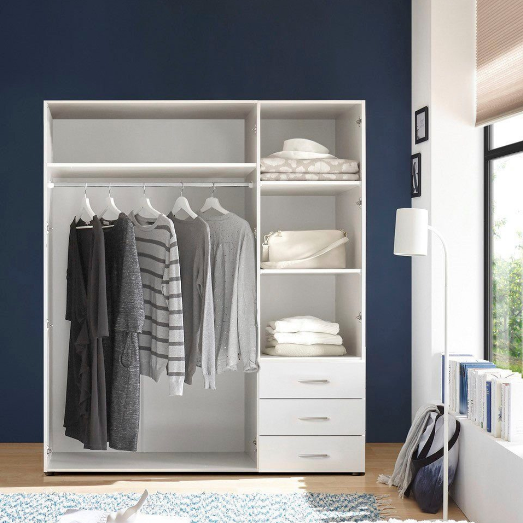 Modern 3-door with one oval hanging rod, 3 storage compartments and 3 drawers