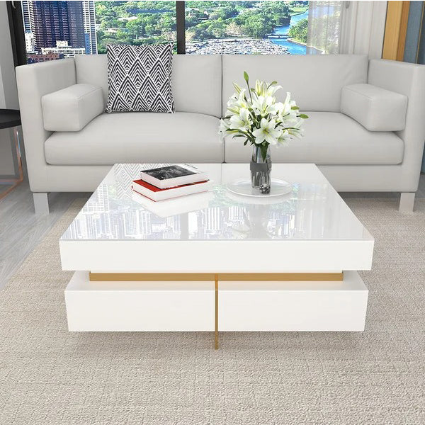 Premium white coffee table with gold legs