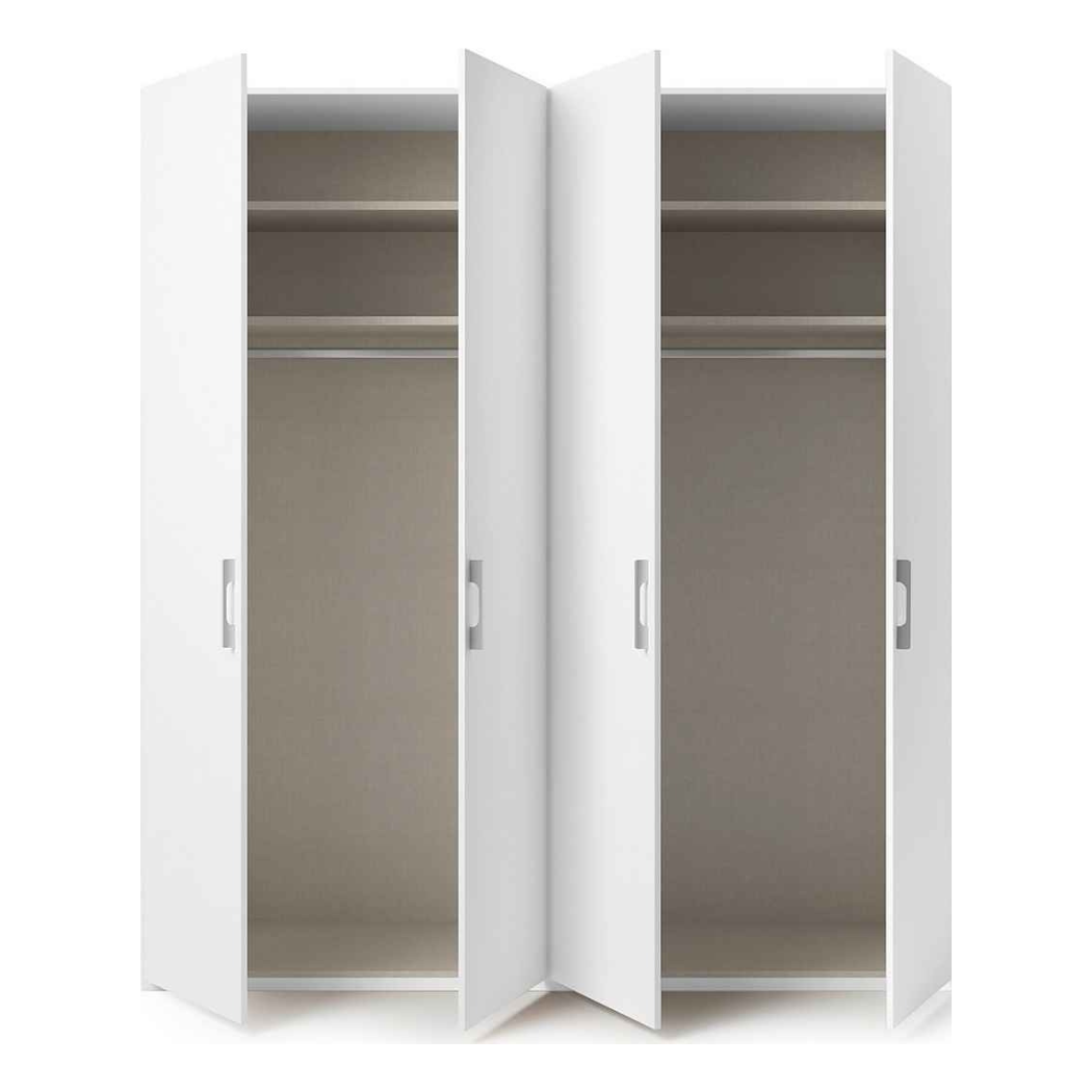 4-door white wardrobe with open doors to show inner space for storage