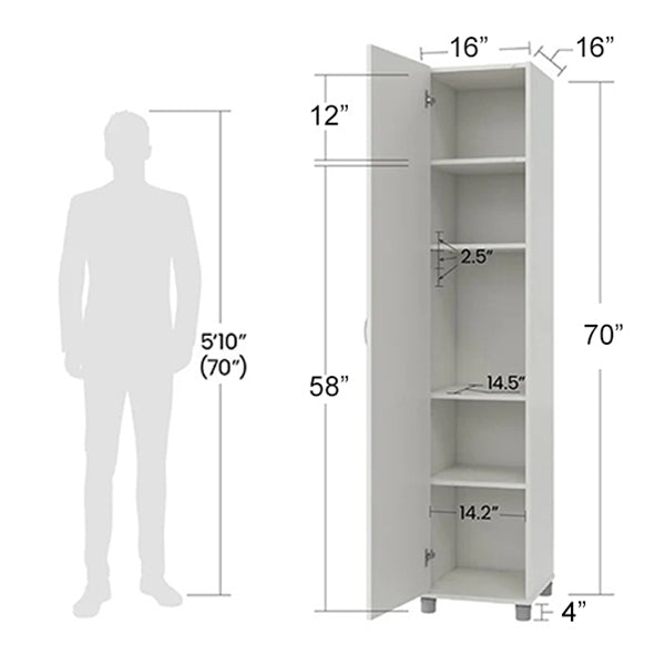dimension of white single door wardrobe