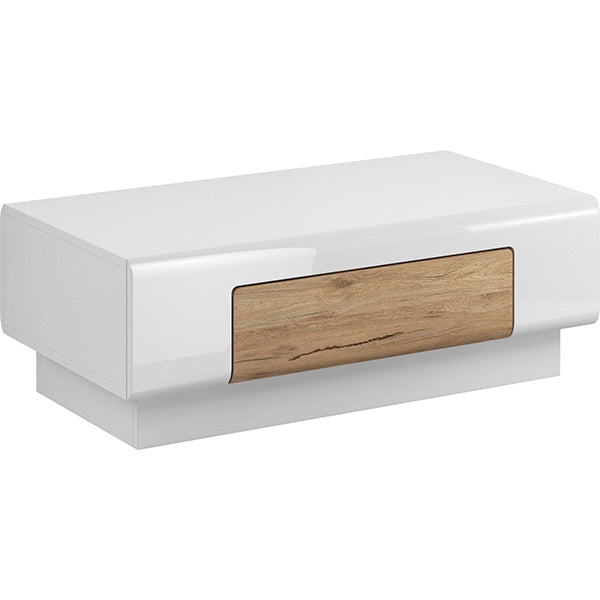 Premium white coffee table with wooden drawers