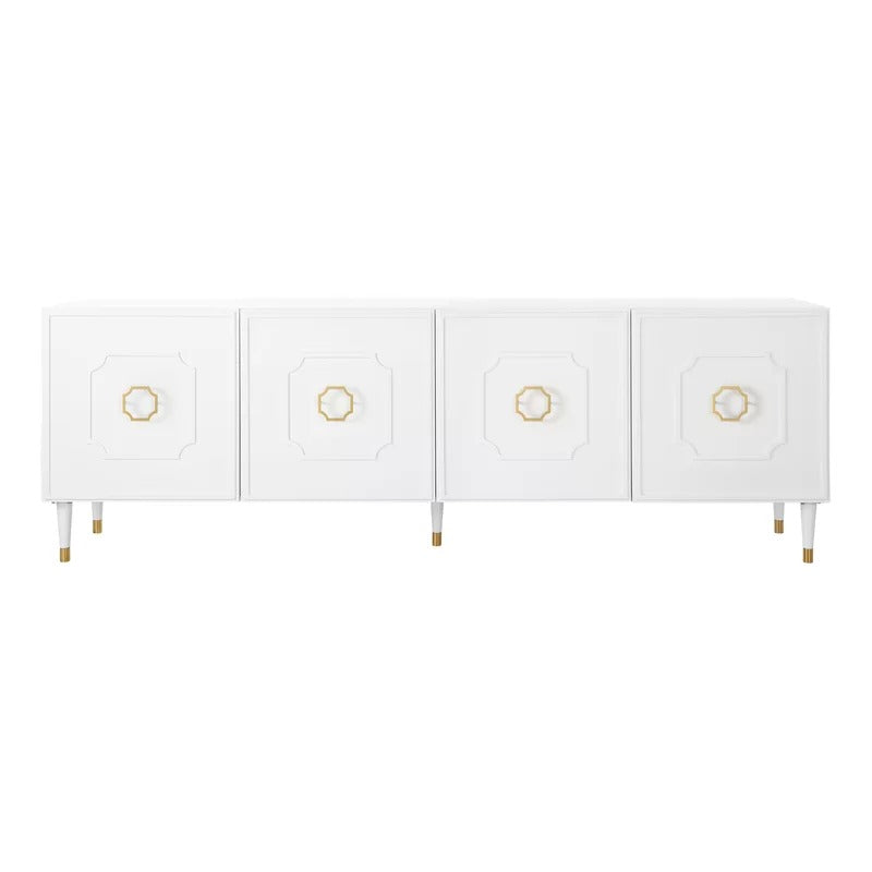 stylish white sideboard with gold accents in white background