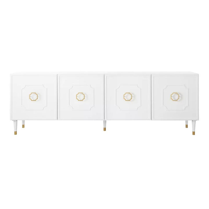 stylish white sideboard with gold accents in white background