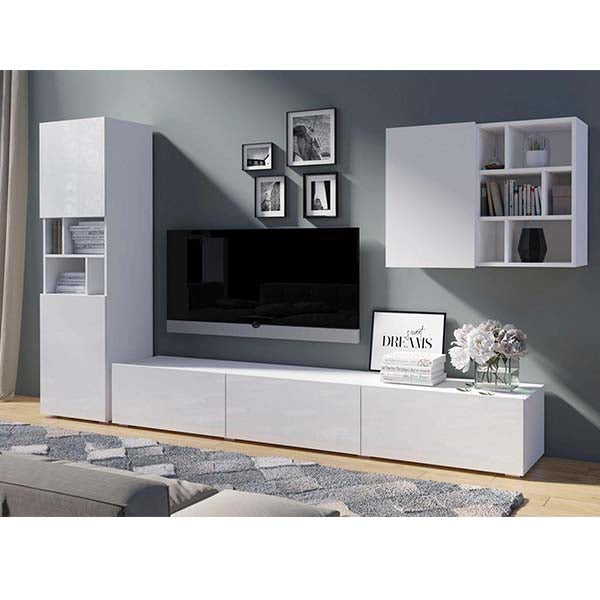 Modern white TV unit set with storage
