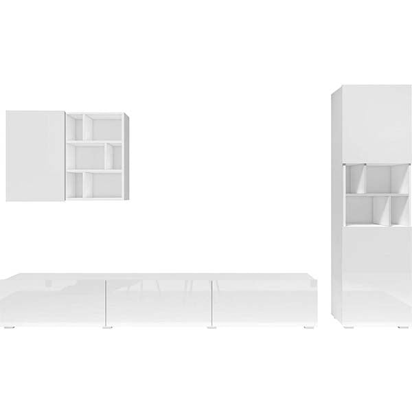 3-piece white tv unit set in a white background